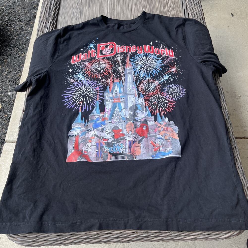 Disney Castle Fireworks Adult XL Shirt Mickey Minnie Donald Goofy